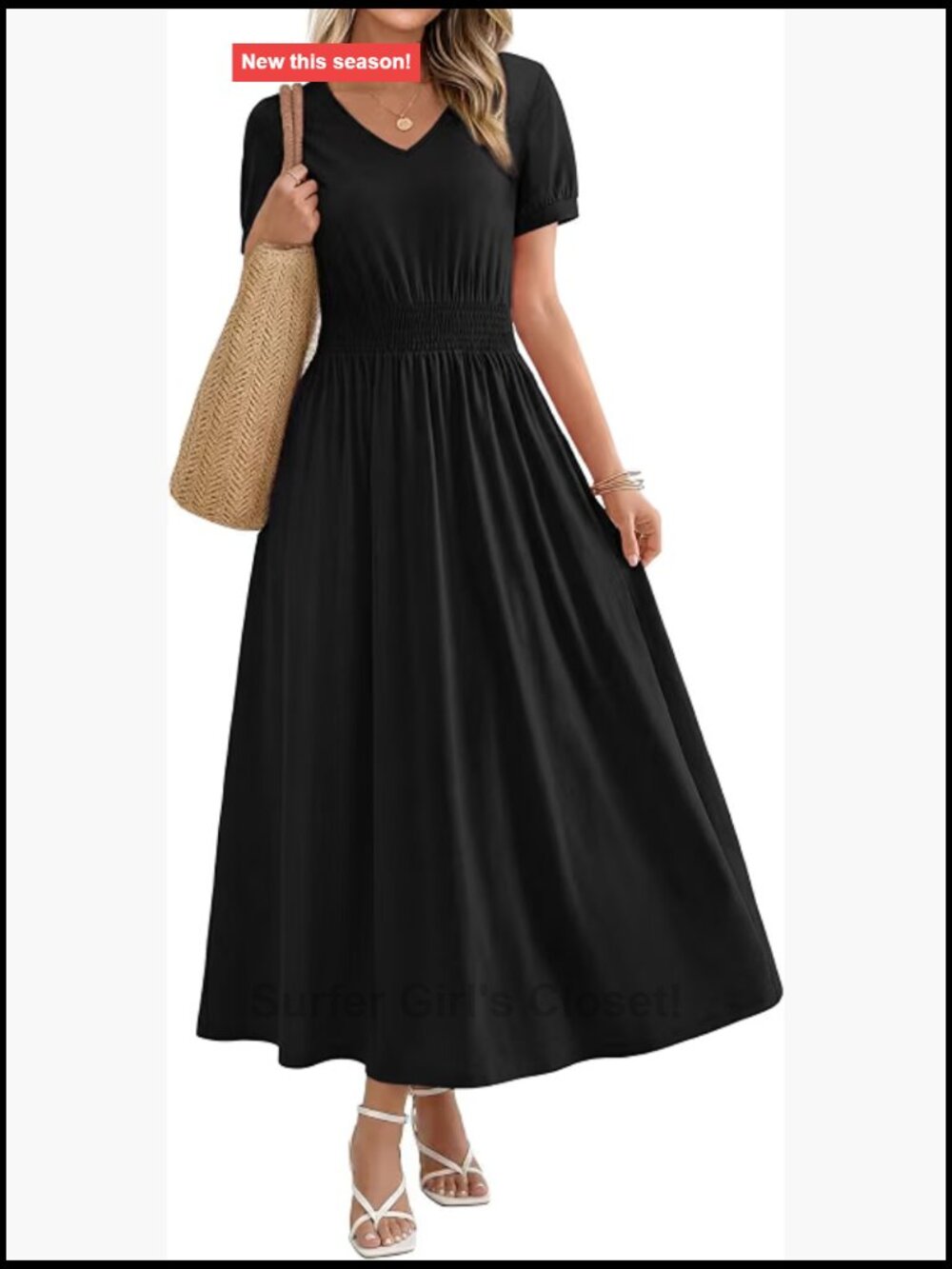 V-Neck Maxi Dress Women A-Line Smocked Waist Boho Beach Casual